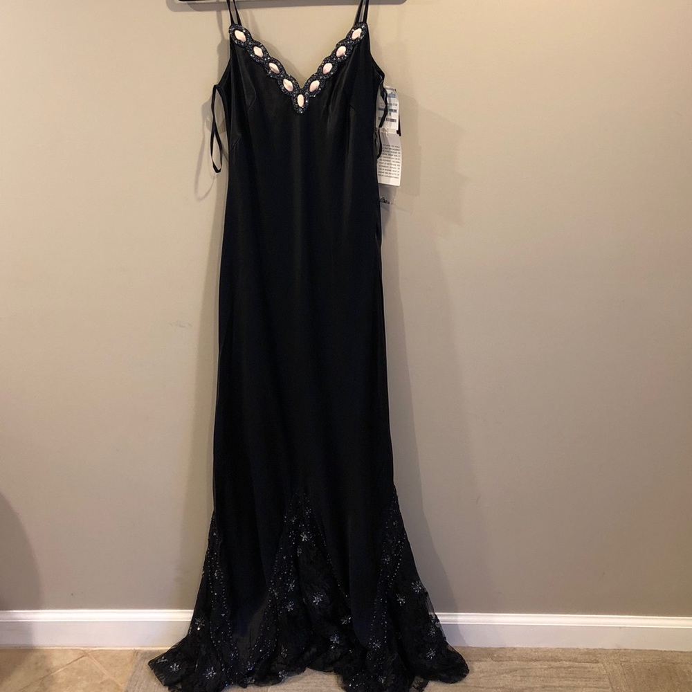Black Beaded V-Neck Slip Dress